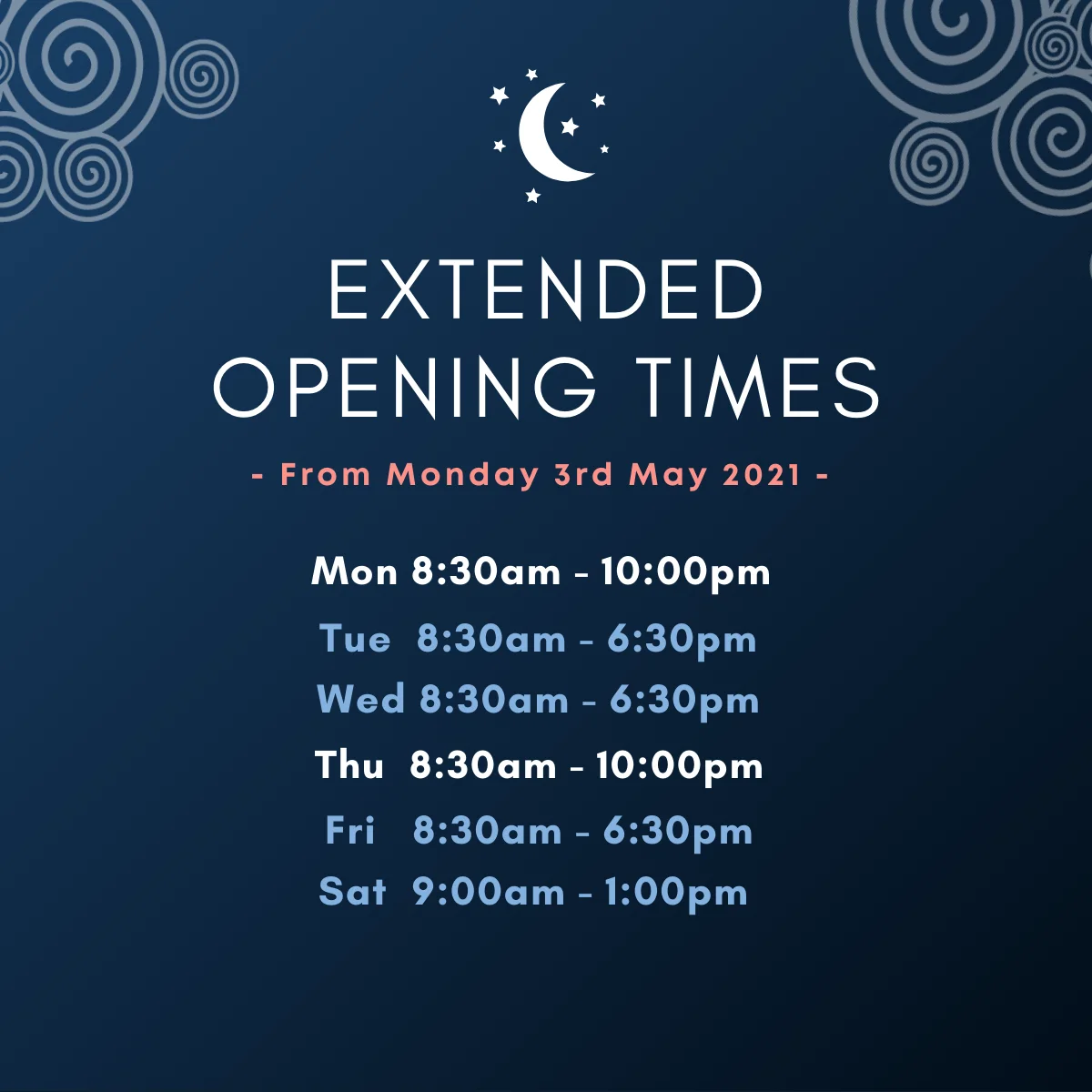 Central Wellness extended opening times schedule